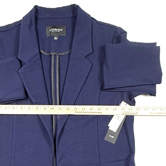NWT Liverpool Los Angeles Womens Navy Blue Knit Blazer Open Front Jacket Size L - Picture 7 of 7